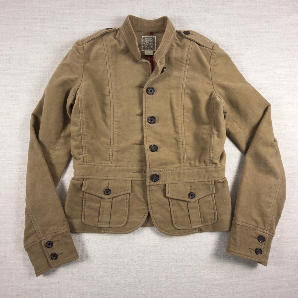 Ralph Lauren Polo Jeans Co Tan Khaki Military Utility Jacket Womens Small Cotton